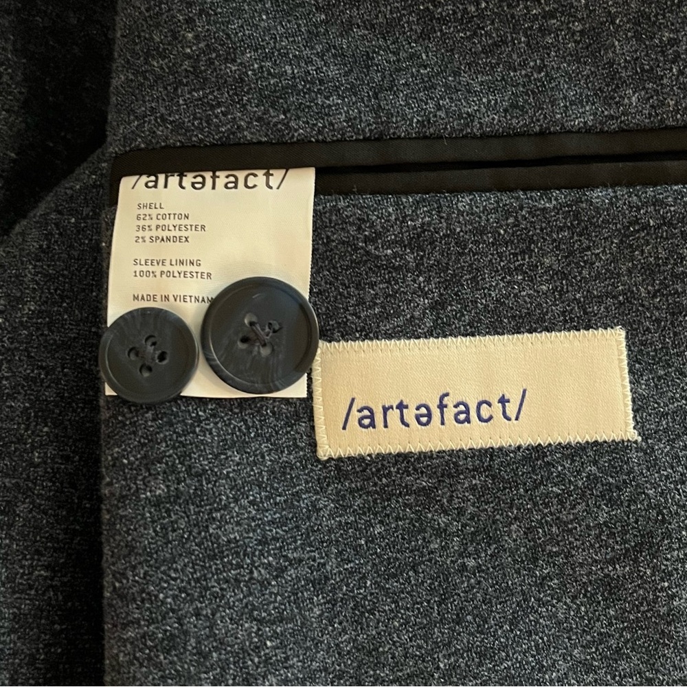 Artefact Sz L Men's Knit Blazer Casual Jacket  Long Navy  2 Button Heather Blue - Picture 4 of 5